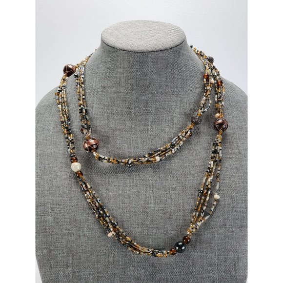 Long Natural Tone Beaded Necklace - Picture 1 of 2